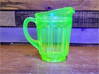 VINTAGE URANIUM GREEN GLASS CREAMER PITCHER