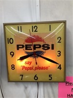 Square Lighted Pepsi Adv. Clock, Glass Lens,