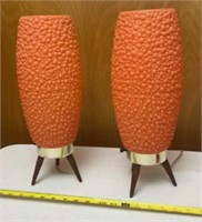 2x Vtg MCM Orange Beehive Bubble Shade Eames Era