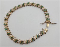 18kt over Sterling 7" Emerald / Diamond Bracelet