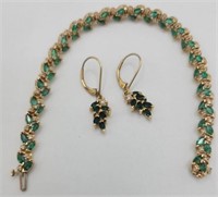 14kt Gold Emerald / Diamond 7" Bracelet & Earrings
