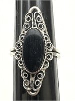 Adjustable 925 Sterling Silver With Onyx Ring 3.5