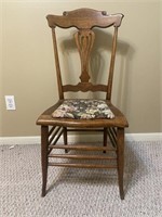 Vintage Wood Chair w/Embroidered Cushion