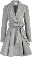 Women's Puff Sleeve Coat with Belt - Size:Small
