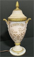 Cambridge Glass Rose Point Tuscan Lamp.