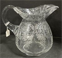 Cambridge Wild Rose Etched Glass Pitcher.
