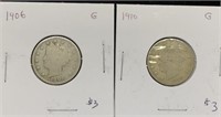 Pair of Antique Liberty V Nickel coins graded G
