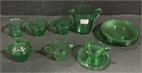 Akro Agate Child’s Green Glass Tea Set.