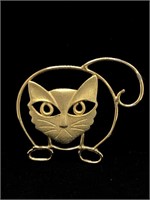 Vintage Modernist Gold Tone Cat Kitty Wire
