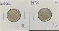 Pair of Vintage Buffalo Nickel coins graded