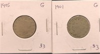 Pair of Graded Antique Liberty V Nickel coins