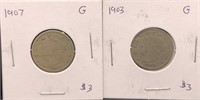 Pair of Graded Antique Liberty V Nickel coins