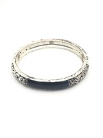 Vintage Silver Toned and Black Faux Onyx Hinged