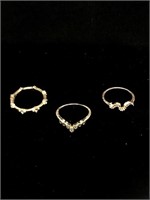 Three Golden Faux Diamond Rings