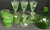 Green Depression Uranium/Emerald Glassware.