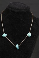 Turquoise Rocks & Silver Beaded Necklace #1