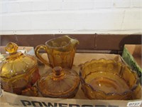 Amber glass - bowl - two candy dishes - pitcher
