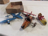 Vintage handmade wooden toy airplanes and cars
