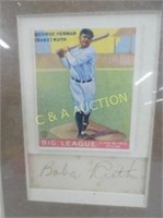 AUTOGRAPH GEORGE HERMAN "BABE" RUTH & CARD FRAMED