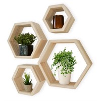 Hexagon Shelves Natural Wood Floating Shelves Set