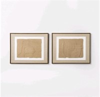 Set Of 2 16x20 Jute Framed Wall Canvases Walnut