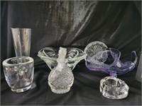 7 pieces of glass Spode bowl, 2 cornucopia vases,