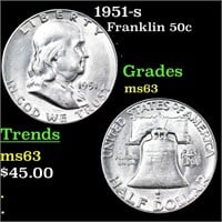 1951-s Franklin Half Dollar 50c Grades Select Unc