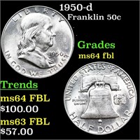 1950-d Franklin Half Dollar 50c Grades Choice Unc