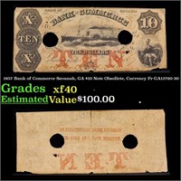 1857 Bank of Commerce Savanah, GA $10 Note Obsolle