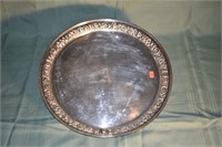 Stieff sterling silver hand chased round tray mono
