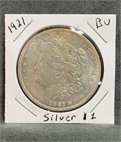 1921 BU Morgan Silver Dollar 90% US Mint Coin