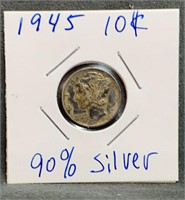1945 Mercury Dime 90% Silver US Mint Coin
