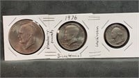 1976 Bicentennial $1 Ike, Kennedy half & Quarter
