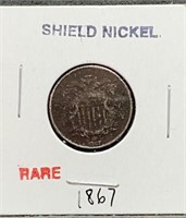 1867 Shield Nickel Rare old Coin