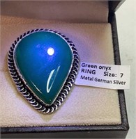 Green Onyx Ring Size 7 German Silver