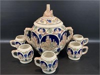 Vintage Gerz German Castles Punch Bowl Set 5 Cups