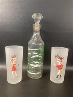 CHRISTMAS THEMED BOTTLE WITH FROSTED GLASSES
