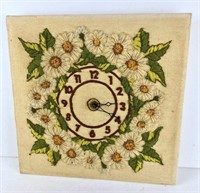 Vtg Homemade Knitted Floral Clock Vintage