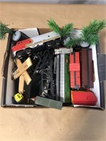 BOX OF TRAIN MODEL PARTS SANTA FE ENGINE WITH