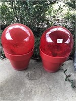 Pr of Red Gazing Ball Planters