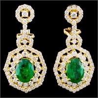 18K Gold 1.98ct Emerald & 1.85ctw Diamond Earrings