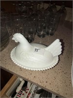 Vintage Milk Glass Hen on Nest