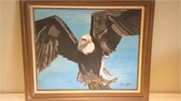 Painting of Flying Bald Eagle 37x31 Signed by