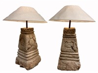 Pair of Antique Indonesian Stone Pillar Lamps