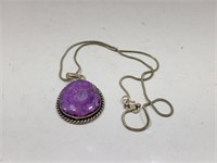 Sterling 9.25 Silver Necklace with Purple Stone