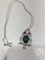 Sterling 9.25 Silver Necklace with Owl & Jade