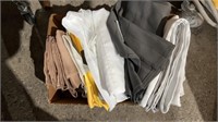 A box of single panel curtains, and shears