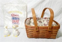 Longaberger Basket w/ Apron & S&P Shakers