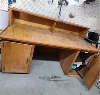 Heavy Wooden Desk / Work Bench w/ Lamp