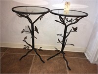 PAIR OF SMALL METAL GLASS TOP TABLES